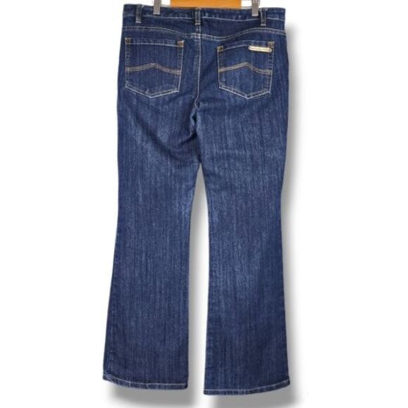 Michael Kors Jeans Flared Legs Dark Wash Denim Mid Rise Cotton Blend Stretch 8 - Picture 1 of 15